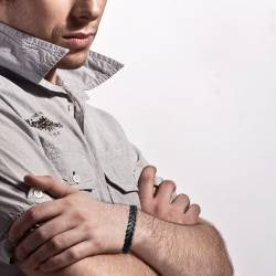 Bracelet 21CM Homme/Femme CUIR Tressé et Acier Inoxydable