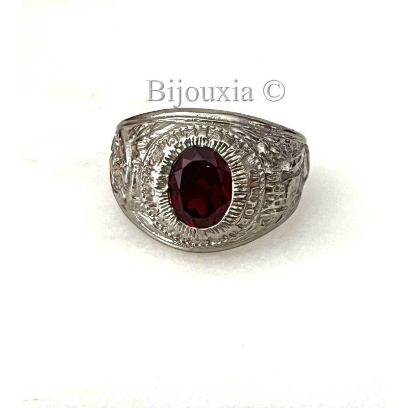 Bague chevalière homme 25g en argent massif 925 serti pierre zircon rouge facetté - Un grand marché