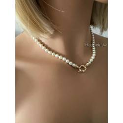 Collier Perle De Majorque 45CM Fermoir Bouée Plaqué Or 18 CARATS