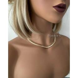 Collier Large Maille Anglaise 45cm X 9mm En Plaqué Or 18 Carats Bijou Femme