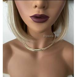 Collier Large Maille Anglaise 45cm X 9mm En Plaqué Or 18 Carats Bijou Femme