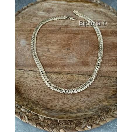 Collier Large Maille Anglaise 45cm X 9mm En Plaqué Or 18 Carats Bijou Femme