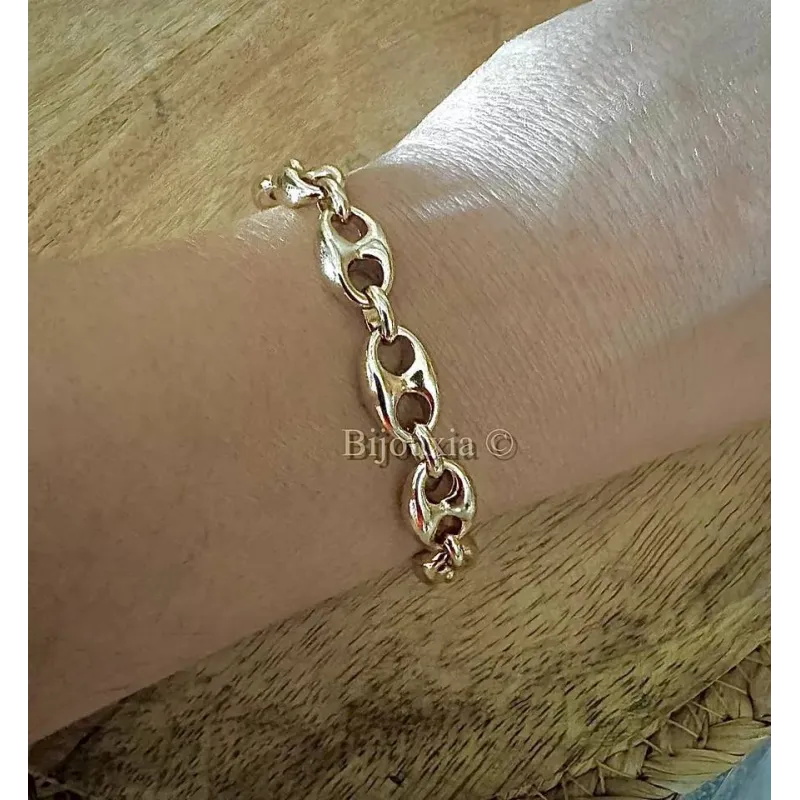 Bracelet En Plaqué Or 18 Carats Motif Grain De Café Bombé - Longueur 19 Cm, Largeur 6 Mm - Neuf Avec étiquettes