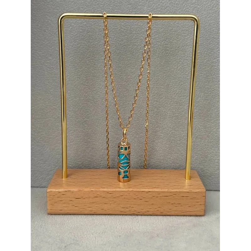 Pendentif Moderniste Plaqué Or Avec Cabochon Verre De Pékin Turquoise - Occasion - Style Vintage