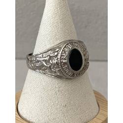 Chevalière US Américaine En Argent 925/000 Onyx Tailles 50 à 70