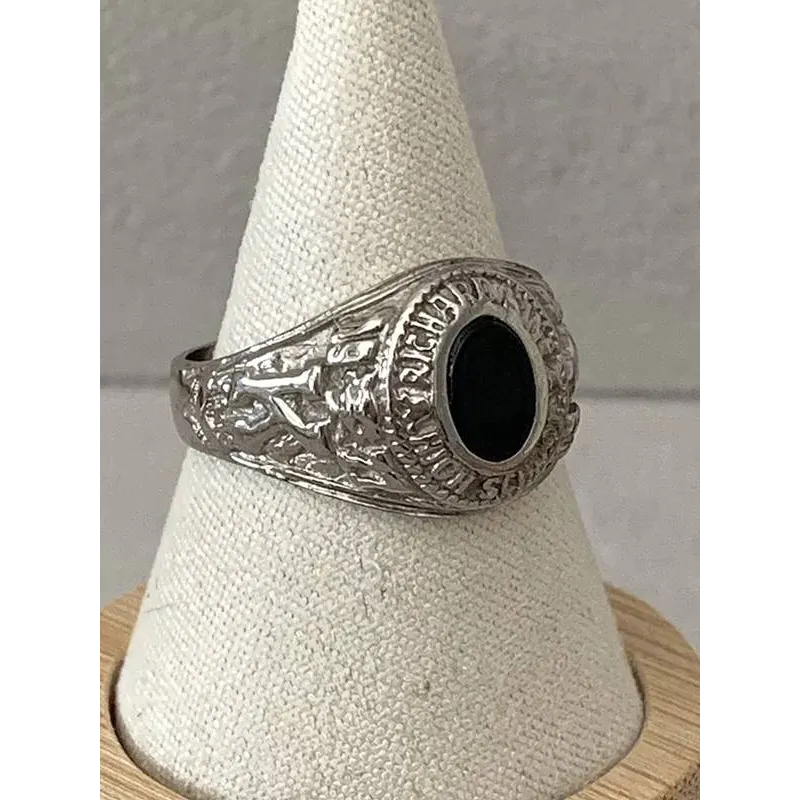 Chevalière Américaine En Argent Sterling 925 Vieilli - Avec Pierre D'Onyx - Tailles 52 à 71