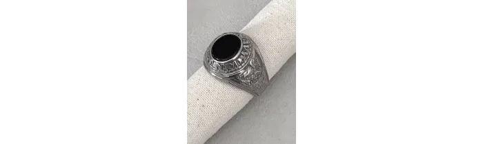 Chevalière US Américaine En Argent 925/000 Onyx Tailles 52 à 70