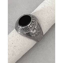 Chevalière US Américaine En Argent 925/000 Onyx Tailles 52 à 70