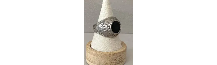 Chevalière US Américaine En Argent 925/000 Onyx Tailles 52 à 70