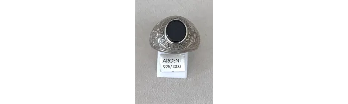 Chevalière US Américaine En Argent 925/000 Onyx Tailles 52 à 70