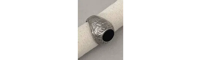 Chevalière US Américaine En Argent 925/000 Onyx Tailles 52 à 70
