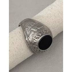 Chevalière US Américaine En Argent 925/000 Onyx Tailles 52 à 70