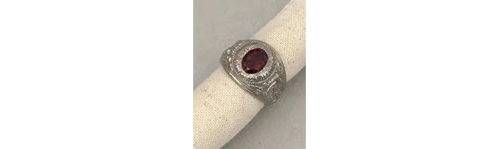 Chevalière US Américaine En Argent 925/000 Pierre Rouge Rubis Tailles 52 à 72