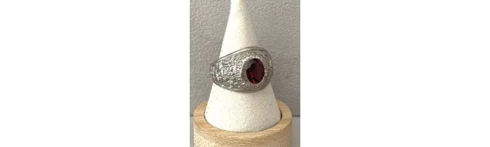 Chevalière US Américaine En Argent 925/000 Pierre Rouge Rubis Tailles 52 à 72