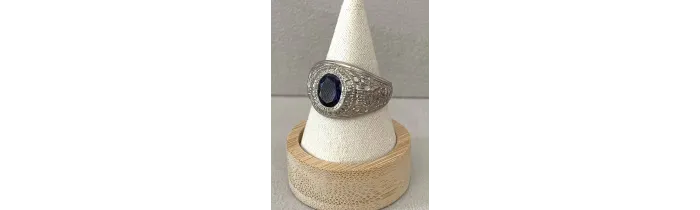 Chevalière US Américaine En Argent 925/000 Pierre Bleu Saphir Tailles 52 à 72