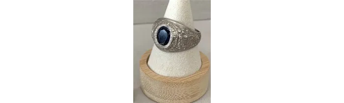 Chevalière US Américaine En Argent 925/000 Pierre Bleu Saphir Tailles 52 à 72