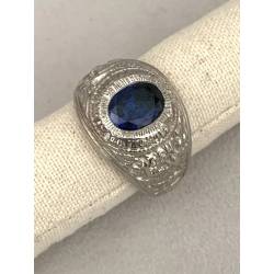 Chevalière US Américaine En Argent 925/000 Pierre Bleu Saphir Tailles 52 à 72