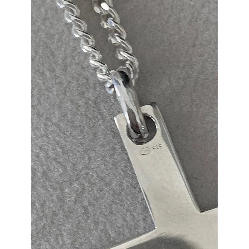 Collier Mi-long Argenté Maillon Gourmette Avec Pendentif Croix - Modèle 506 - Bijou Occasion