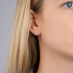 Boucles D'oreilles 4MM Puces Zirconium Rond Serti 4 Griffes Plaqué Or 18 Carats