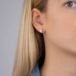 Boucles D'oreilles 6MM Puces Zirconium Rond Serti 4 Griffes Plaqué Or 18 Carats