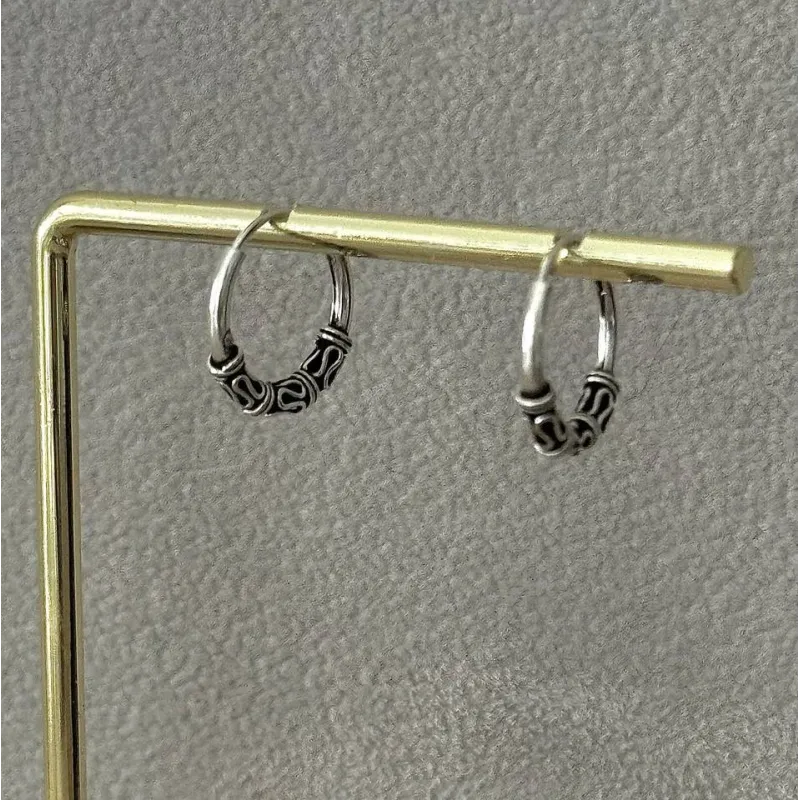 Boucles D'oreilles Créoles Tribales - Argent Massif 925/1000 - 1,4 Cm - Neuf Avec étiquettes
