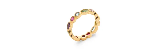 Bague Empierrée Sertie Cristaux Multicolores en Plaqué or 18 Carats 750/1000