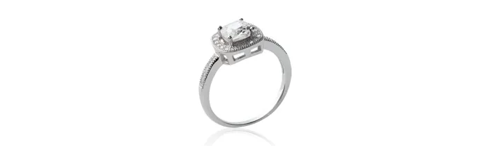 Bague Solitaire Sertie Pavé Zirconium Argent Massif 925/1000 Rhodié T50 à 60