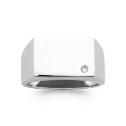 Bague Chevalière Avec Cristal Oxyde de Zirconium Argent Massif Rhodié
