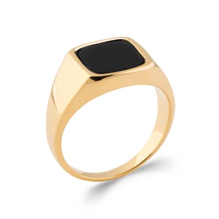 Bague Chevalière Onyx et Plaqué Or 18 CARATS Tailles 52 à 70
