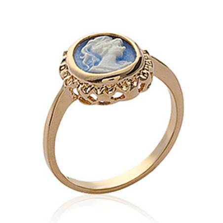 Bague Symbole Camée Bleu En Plaqué or 18 Carats 750/1000