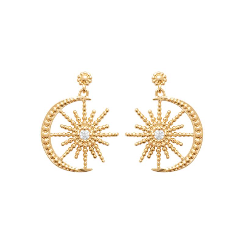 Boucles D'oreilles Croissant de Lune & Soleil Oz En Plaqué Or 18 Carats 750/000