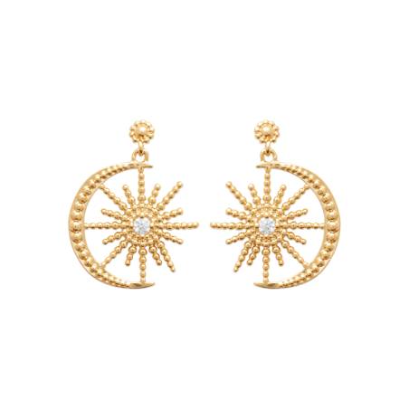 Boucles D'oreilles Croissant de Lune & Soleil Oz En Plaqué Or 18 Carats 750/000