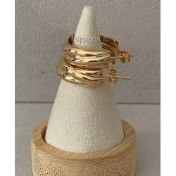 Boucles d'oreilles demi créoles 3 anneaux en plaqué or 18 carats 750/000
