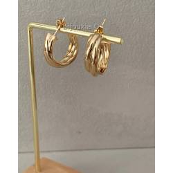 Boucles d'oreilles demi créoles 3 anneaux en plaqué or 18 carats 750/000