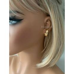 Boucles d'oreilles demi créoles 3 anneaux en plaqué or 18 carats 750/000