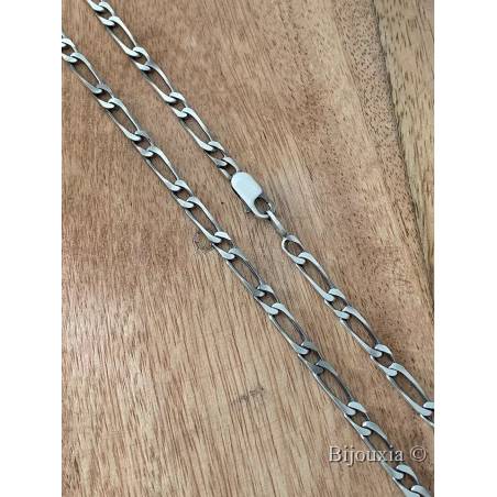 Chaîne En Argent Massif 925 - Maille Figaro 50 Cm - Poids 7,33 Grammes - Occasion