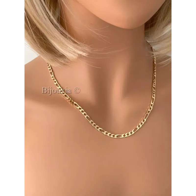 Collier Figaro Plaqué Or 18 Carats - 50 Cm X 4 Mm, Homme/Femme, Neuf Avec Étiquettes
