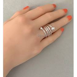 Bague Large Multi Rangs Boules En Argent Massif 925/000 Tailles 50 à 60