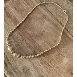 Collier Chute Boules Lisses et Granitées En Plaqué or 750/1000