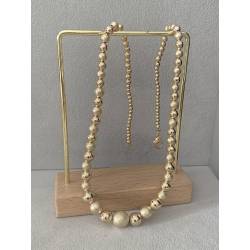 Collier Chute Boules Lisses et Granitées En Plaqué or 750/1000