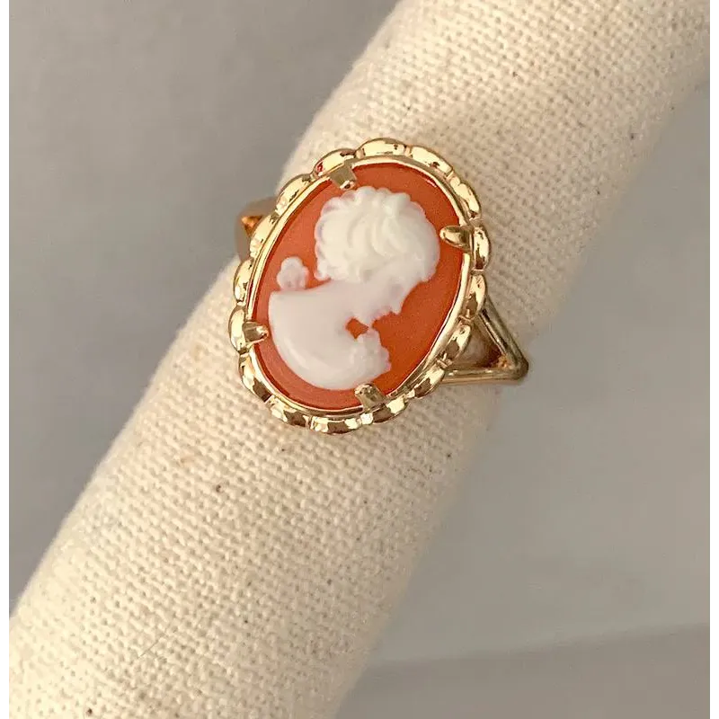 Bague Camée Pierre Agate Rouge Imitation Plaqué Or 18K Taille 58 - RM FRANCE