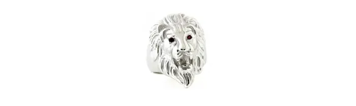 Grosse chevalière lion argent massif couleur yeux au choix rouge blanc ou bleu