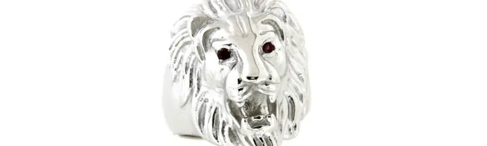 Grosse chevalière lion argent massif couleur yeux au choix rouge blanc ou bleu