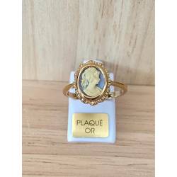 Bague Symbole Camée Bleu En Plaqué or 18 Carats 750/1000