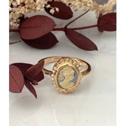 Bague Symbole Camée Bleu En Plaqué or 18 Carats 750/1000