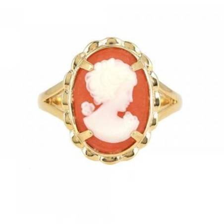 Bague Camée Rouge Cornaline En Plaqué or 18 Carats Tailles au choix