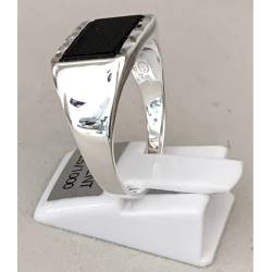 Bague Chevalière Argent Massif 925/1000 et Onyx Poinçonné