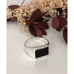 Bague Chevalière Argent Massif 925/1000 et Onyx Poinçonné