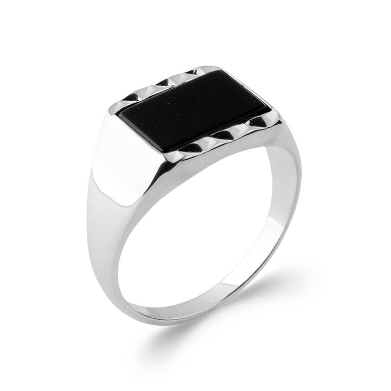 Bague Chevalière Argent Massif 925/1000 et Onyx Poinçonné