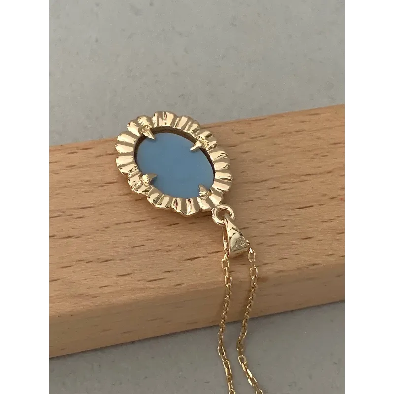 Bague Camée Dolly-Bijoux Agate Bleue Imitation Plaqué Or 18K - Taille 62 - Made In France